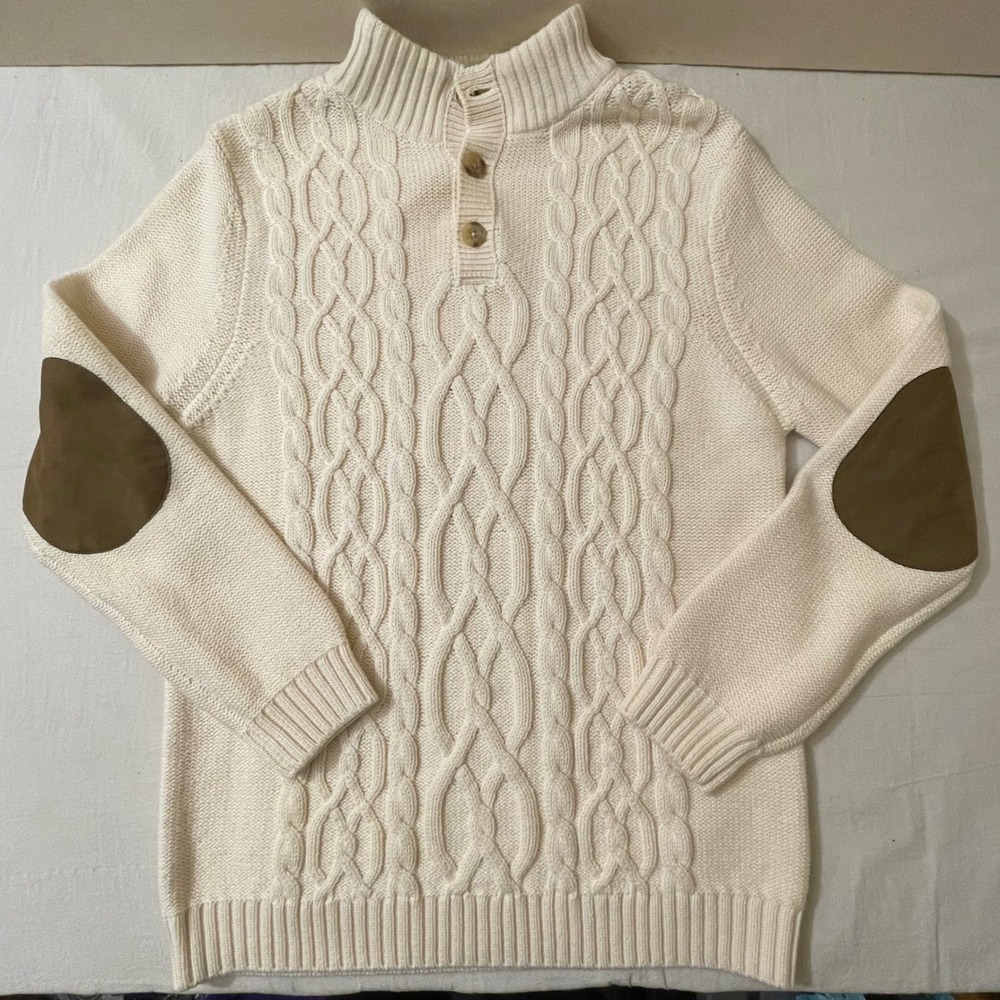 Hanna Andersson Size 150 Youth 12 Cream Cable Knit Wool Blend Sweater Mock Neck